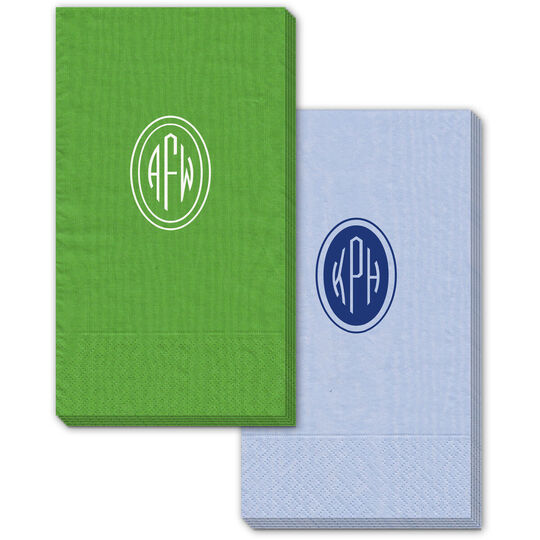 Outlined Shaped Oval Monogram Moire Guest Towels